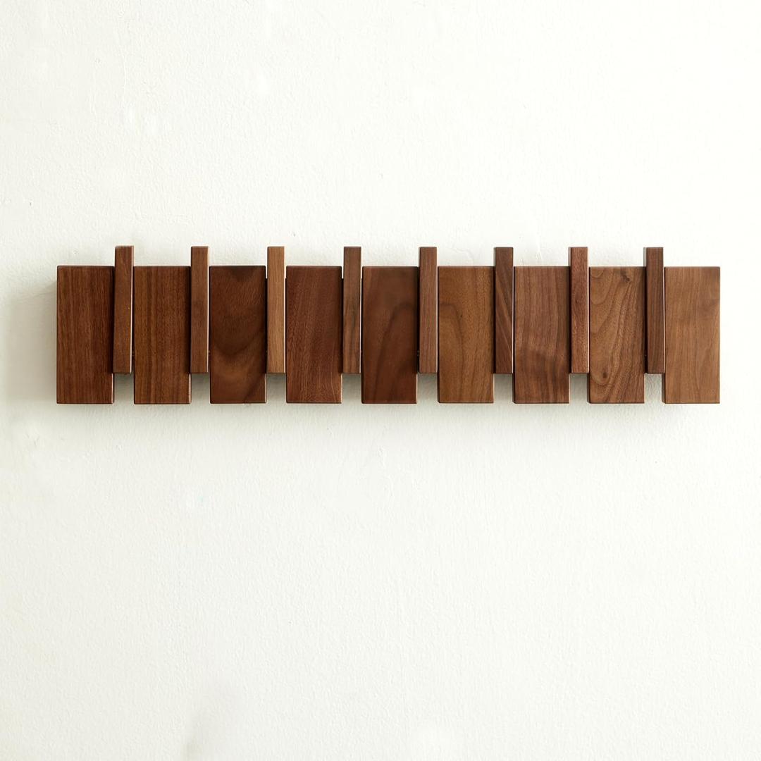 QUELLANCE Wood Coat Rack Wall Mount, Coat Hooks Hanger Wall Mounted, Heavy Duty Wall Coat Rack with 8 Hooks for Hanging Coats/Keys/Hats/Robe&Towels/Plants/Bags, Walnut