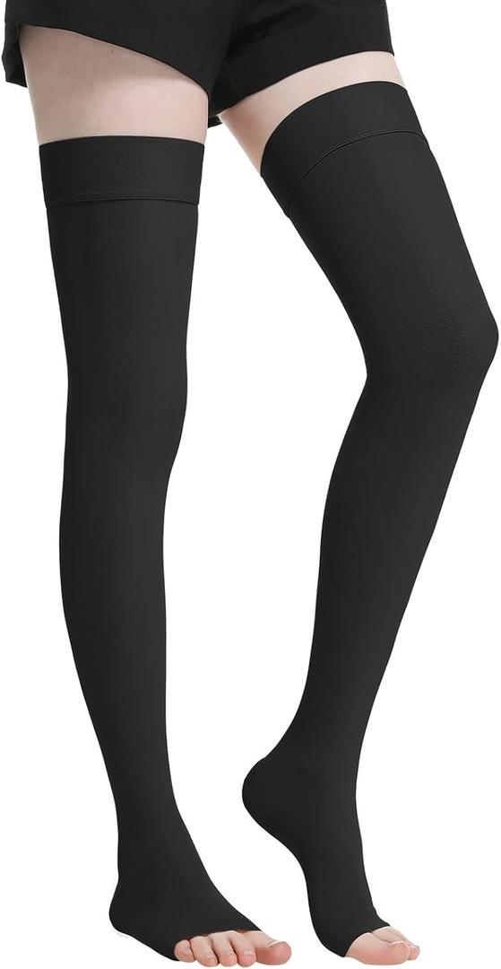 3 x 20-30 mmHg Compression Stockings for Women and Men,Thigh High Open Toe Compression Socks , Medical Graduated Support Hose for Varicose Veins, Edema, DVT,Relief Shin Splints,Edema,Swelling