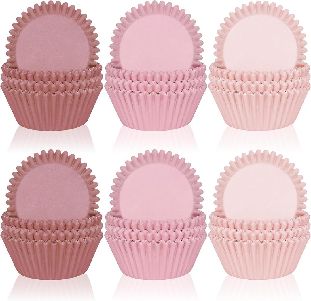 Whaline 600Pcs Dusty Pink Cupcake Liners Dusty Pink Gradient Color Baking Cups Holders Dusty Rose Cupcake Wrappers Muffin Liners for Baby Shower Bridal Shower Wedding Party Supplies