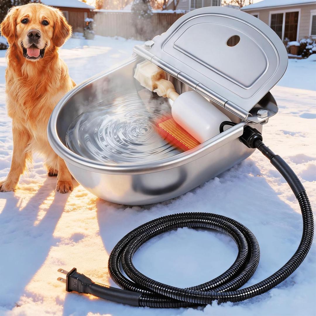 Heated Water Bowl for Outdoor Cats, Automatic Heated Dog Bowl with Anti Chew Cord and Automatic Dog Water Dispenser for Dogs, Cats, Horses, Cows, Goats, Sheep