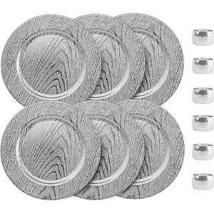 13 Inch Round Elegant Serve ware Charger Plates with Matching Napkin Rings, Wedding, Dinner party, Event - Choose from our Variety of Styles and Quantities (6)