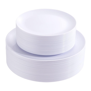 PULOTE 100PCS White Plastic Plates Disposable - Heavyweight 50 White Dinner & 50 Dessert/Salad Plates for Wedding, Party