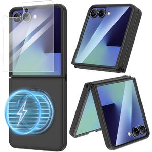 VEGO for Z Flip 7 Case with Screen Protector[Compatible with Magsafe][Anti-Fingerprint & Wear-Resistant]Ultra Slim Soft TPU & Hard PC Shockproof Phone Case for Samsung Flip 7(Not for 7FE)-Matte Black