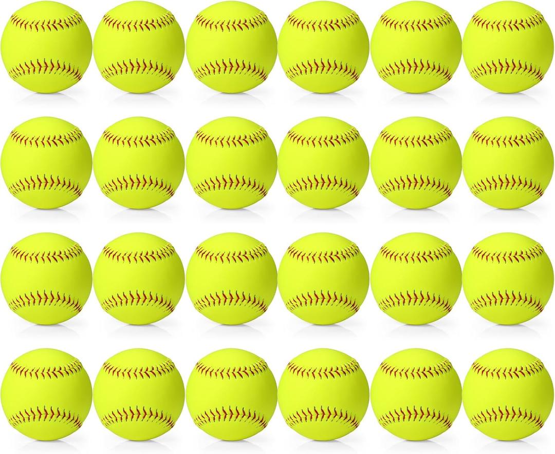Lewtemi 24 Pack Yellow Practice Softballs Official Size and Weight Slowpitch Softball Sports Unmarked Leather Covered Youth Fastpitch Softball Ball Training Ball for Games Practice (12 Inch)