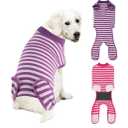 Packs Breathable Cotton Dog Recovery Suit for After Neuter Spay Abdominal Wounds Protector, Professional Anti-Licking Onesies for Male Female Pets Surgery Bandages, XL Purple & Pink Stripes