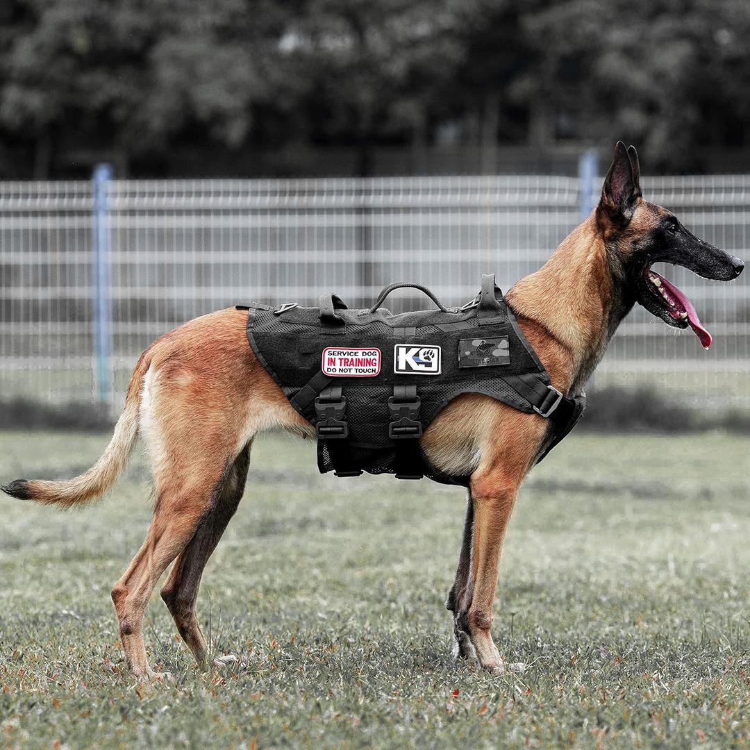 PETAC GEAR Tactical Dog Harness No Pull for Large Working Dogs Military Dogs Vest Police Service Training Dogs Molle Harnesses with Handle (BK), Large