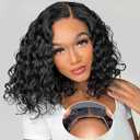 Glueless Wigs Human Hair pre plucked Pre Cut Short Curly Bob Lace Front Wigs for Black Women 4x4 Lace Closure Glueless Wig with Elastic Band for Beginners 12 Inch (Natural Color)