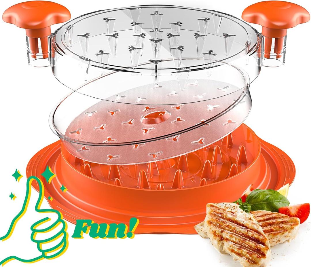 Chicken Shredder with Removable Plate - Manual Meat Shredder Tool with Transparent Lid & Cleaning Brush, Dishwasher Safe Kitchen Gadget for Shredding Chicken, Pork, Beef, Pulled Pork(Orange) (Large)