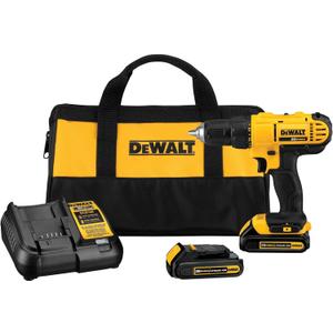 DEWALT 20V Max Cordless Drill Driver Set, 2 Speed, High Performance Motor, Includes 2 XR 1.3Ah Li-Ion Batteries, Charger and Contractor Bag (DCD771C2)