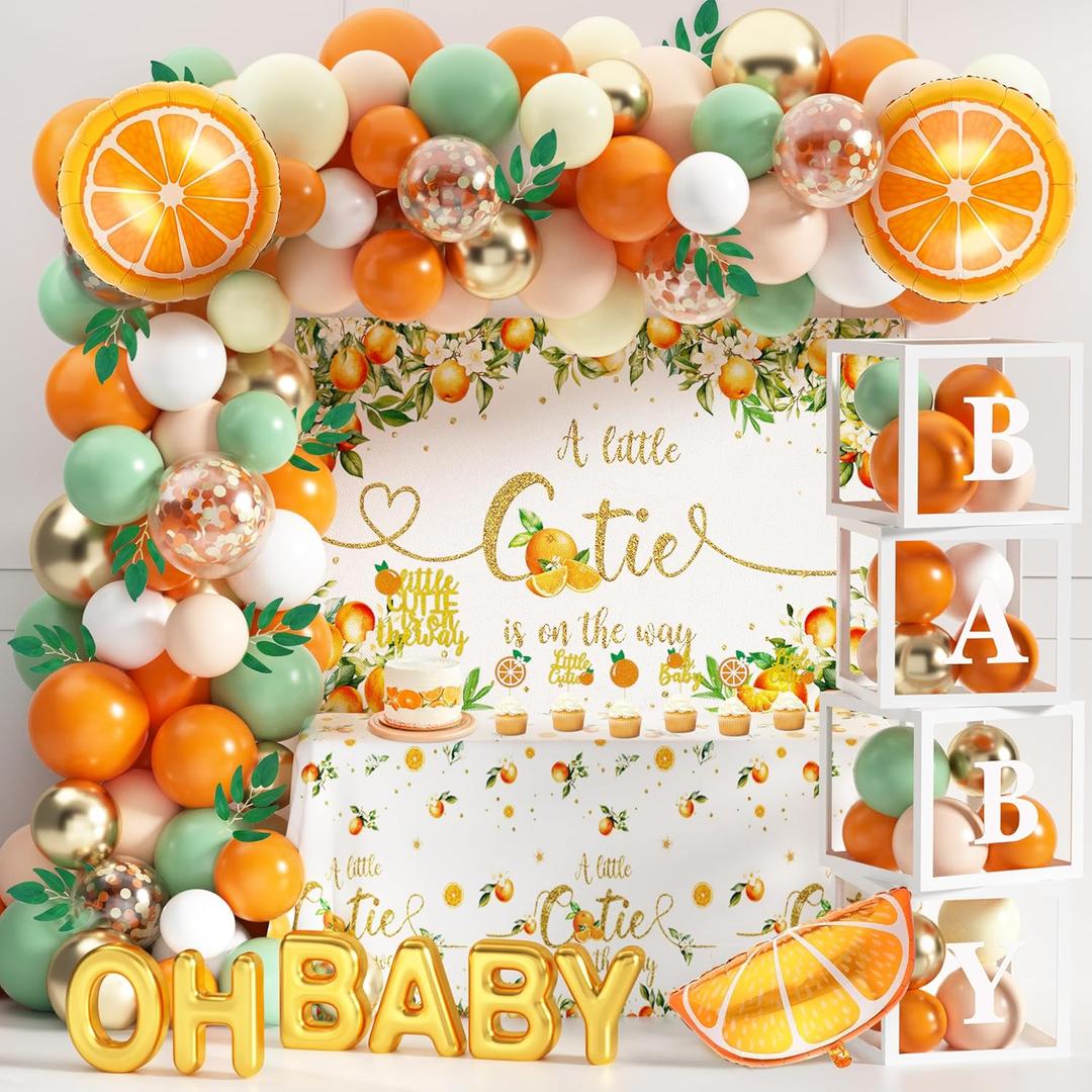Little Cutie Baby Shower Decoration Orange Theme Birthday Party Supplies A Little Cutie is On The Way Backdrop Tablecloth Balloon Garland for Tangerine Fruit 1st Birthday Baby Shower