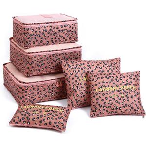 6 Set Packing Cubes,Multi-functional Clothing Sorting Packages,Travel Carry On Luggage Organizers Storage Bags,Travel Packing Pouches (Leopard Pink)