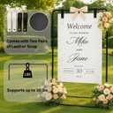2PCS Welcome Sign Stand, Adjustable Sign Holder Stand w/ Poster Design Templates & Leather Straps, Heavy Duty Metal Easel for Wedding, Bridal Shower Baby, Birthday Party, 68" x 30" x 20"