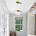 9.4in Vintage Brass Gold Semi Flush Mount Ceiling Light with Milk White Glass Shade, Farmhouse Antique Ceiling Lighting Fixture for Hallway Closet Small Room Kitchen Entryway Porch, Bulb Not Included