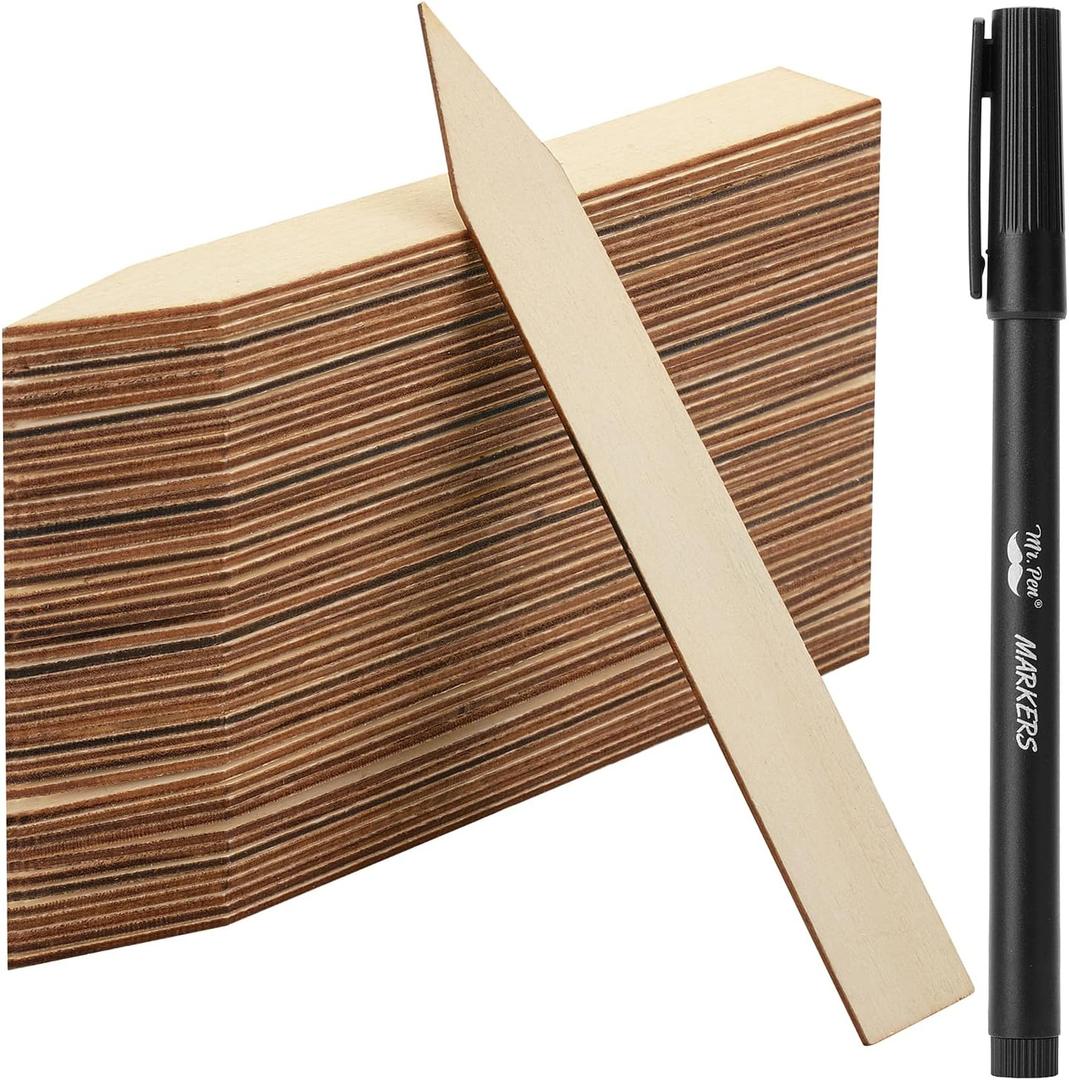Mr. Pen - Wood Plant Labels with Marker, 100 Pcs, 6" Wooden Plant Markers