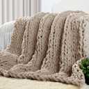 Carriediosa Chunky Knit Throw Blanket 50" X 60", 100% Hand Made Large Chenille Loop Yarn Soft Fluffy Throws for Couch Sofa Bed, Big Crochet Cozy Heavy Thick Cable Woven Blankets, Taupe
