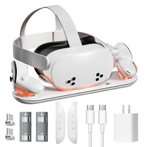BINBOK VR Charging Dock for Meta Quest 3S,Fast Charging Station for Oculus Quest 3S Headset & Controllers,For Meta Quest 3S Accessories -2x 600mAh Rechargeable Batteries & 20W Charger