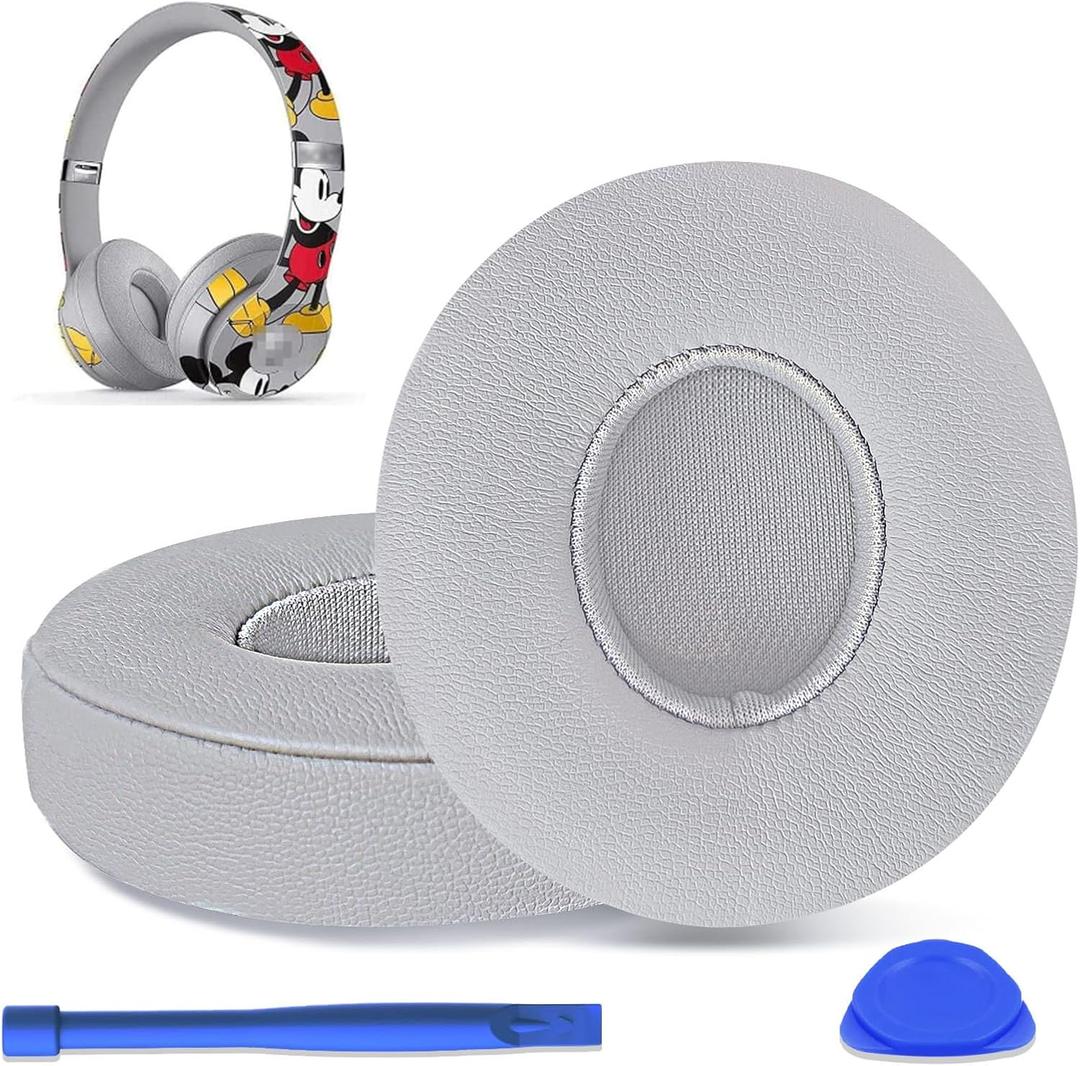 Replacement Ear Pads for Beats Solo 2 & Solo 3 Wired & Wireless Headphones, Ear Cushions, Ear Cups Cover Repair Parts (Silver)