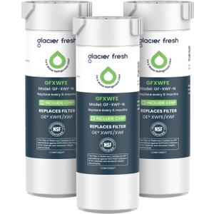 GLACIER FRESH Water Filter Compatible with XWFE (Built-in CHIP), Replacement for GE XWFE, XWF Refrigerator Water Filter NSF/ANSI 42 Certification Pack of 3