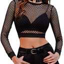 Avidlove Fishnet Top Women Mesh Long Sleeve Crop Top See Through Shirt Sheer Rave TopS