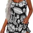 PRETTYGARDEN Women's Summer Dresses 2026 Casual Print Spaghetti Strap Sleeveless Sundress Beach Vacation Cover Ups (Medium, Black)