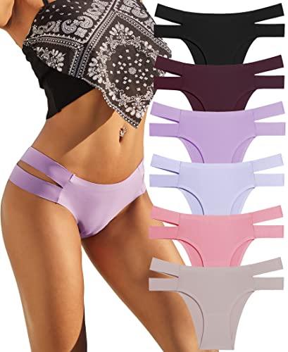 Knowyou Seamless Underwear for Women Sexy Bikini Panties No Show High Cut Hipster Stretch Straps Cheeky Panty for Ladies 6 Pack-A-L