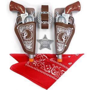 7Pc's Cowboy Costume Set for Adults & Teens 2 Toy Prop with Dual Holsters, Belt, Sheriff Badge & Bandana | Western Cowboy Dress-Up Accessories for Halloween, Role Play & Theme Parties