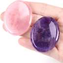 YATOJUZI Thumb Worry Stones for Anxiety Stress Relief Items Healing Crystals Natural Amethyst Rose Quartz Crystal Palm Pocket Stone Gemstones Meditation Reiki Spiritual Gifts for Women Men 2PCS (Oval)