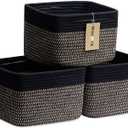 Small Organizing Baskets for Cubes Shelf, 9.7x9.7x7.1 Inch Rope Woven Storage Bins for Nursery Shelves Storage, Cute Toy Basket, Square 3 Packs Black Brown