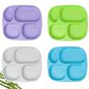 shopwithgreen Bamboo Divided Plates for Kids Adults - Dinnerware Set for Toddlers Kids Children Baby, Toddler Dinner Plates, BPA Free, Stackable, Dishwasher Safe, 9.4 inch, Set of 3