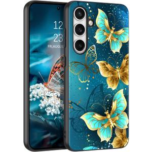 GUAGUA for Samsung Galaxy S25 FE Case Glow in Dark, Cute Butterfly Pattern Noctilucent Luminous Shockproof Protective Phone Case for Galaxy S25 FE 6.7'' Women Men Gifts, Blue