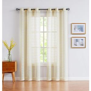 Fragrantex Yellow and White Semi Sheer Curtains 84 inch Long for Living Room Extra Long Bedroom Farmhouse Striped Curtain Window Drape Grommet Top 36" Wx84 L,2 Piece