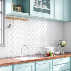 Yoillione Peel and Stick Backsplash for Kitchen: Self Adhesive Wall Tiles for Bathroom - Vinyl Thick Back Splash Tile (10, White)
