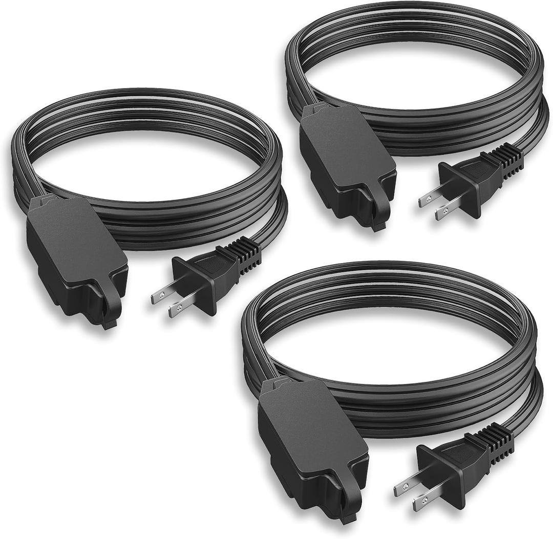 PLUGTUL Indoor Extension Cord 10 FT, 2 Prong Black Extension Cord, 3 Polarized Outlets with Safety Cap Protect for Home Office, 16/2 SPT-2 ETL Listed, 3 Pack