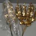 FEQO 36 Pcs Gold Eucalyptus Stems Artificial Leaves Faux Eucalyptus Stems Branches 15 inch for Wedding Bouquet Home Decor