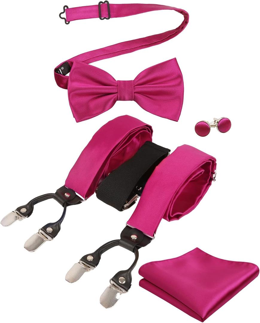 Alizeal Mens Paisley Suspender and Bowtie Hanky Cufflinks | Classic Perfect for Formal Wear Daily Use Special Occasions