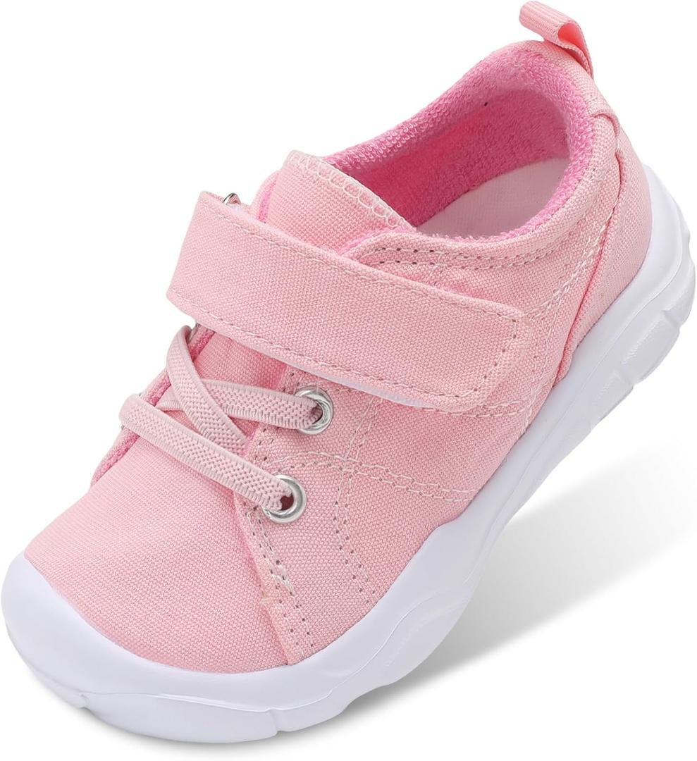BARERUN Kids Canvas Shoes Running Shoes for Girls Boys Wide Toe Box Barefoot Toddler Sneakers Girls Boys School Shoes Non-Slip Toddler Tennis Shoes (Pink)