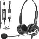 Voistek USB Headset with Microphone for PC, Computer Headset with Noise Cancelling Mic, Mute & Volume Control, Wired Headset for Work, Zoom, Teams, Online Meetings, Home Office