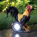 Glitzhome Solar Powered Vibrant Rooster Garden Statue Resin Outdoor Decoration, 13.75" H