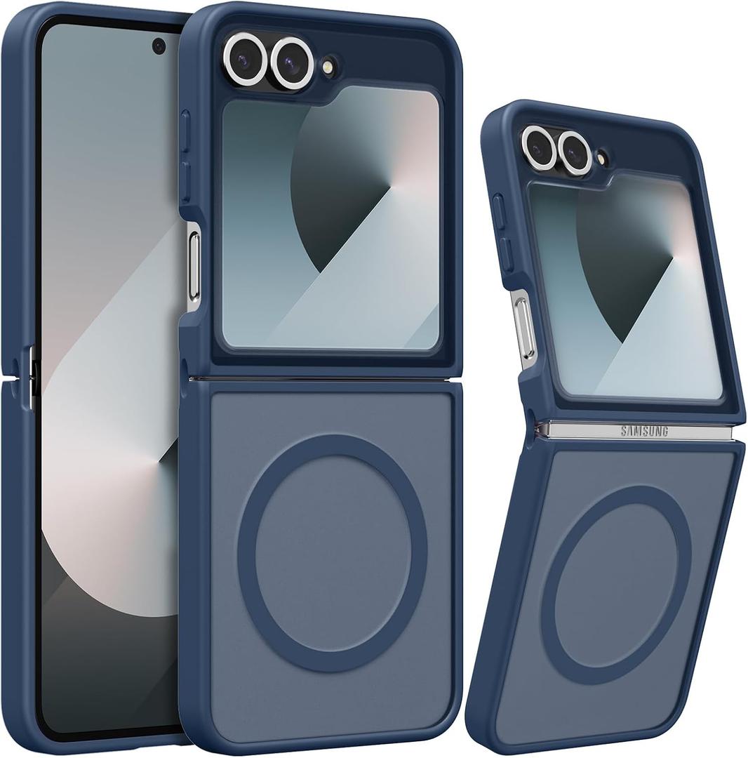 RALEAVO for Samsung Galaxy Z Flip 7 FE/Z Flip 6 Case Strong Magnetic Case [Compatible with Magsafe] Slim Shockproof Protective Phone Cover with Translucent Hard Back,Blue