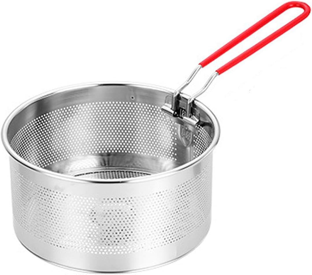 Tenta Kitchen Pasta Strainer Boiling Blanching Colander Vegetable Steamer Basket Stainless Steel Fryer Basket with Removable handle Insert for Veggie Fish Seafood Cooking and heat food 8 inch