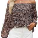 ZESICA Women's Summer Off Shoulder Tops 2025 Floral Chiffon Long Sleeve Loose Dressy Casual Shirts Blouses, S