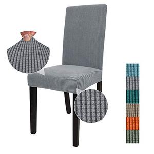 JIVINER Thick Stretchy Dining Chair Slipcover Set of 4 Washable Jacquard Parsons Chair Covers Removable Kitchen Chair Furniture Protector for Dining Room, Hotel, Party (4, Light Gray)
