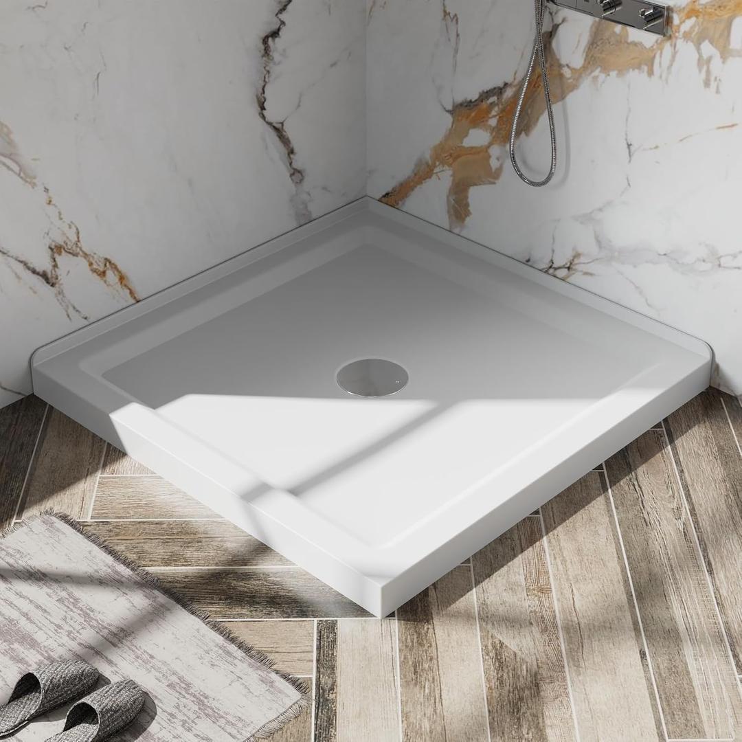 Shower pan,Goodyo 36" x 36" Shower Base with Double Threshold and Center Drain, White, Drain not Included