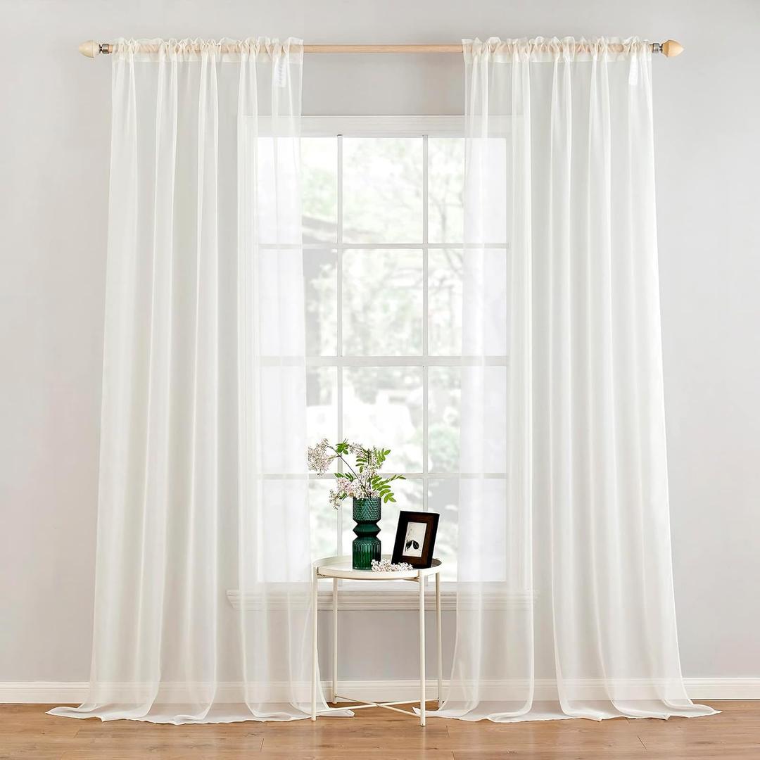 MIULEE 2 Panels Solid Color Sheer Window Curtains Elegant Window Voile Panels/Drapes/Treatment for Bedroom Living Room (54 X 108 Inches Ivory)