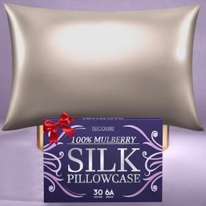 DECOLURE 100% Pure Mulberry Silk Pillow Case King Size  Highest Grade 30 Momme 6A+, Luxuriously Soft & Cooling Silk Pillowcase for Hair & Skin, Hypoallergenic, Breathable, Hidden Zipper (Champagne)