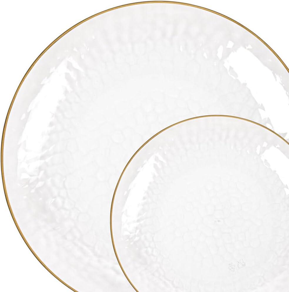 Organic Hammered Clear Gold Rim Combo 7"+10" Case of 128 (4 packs x 32)