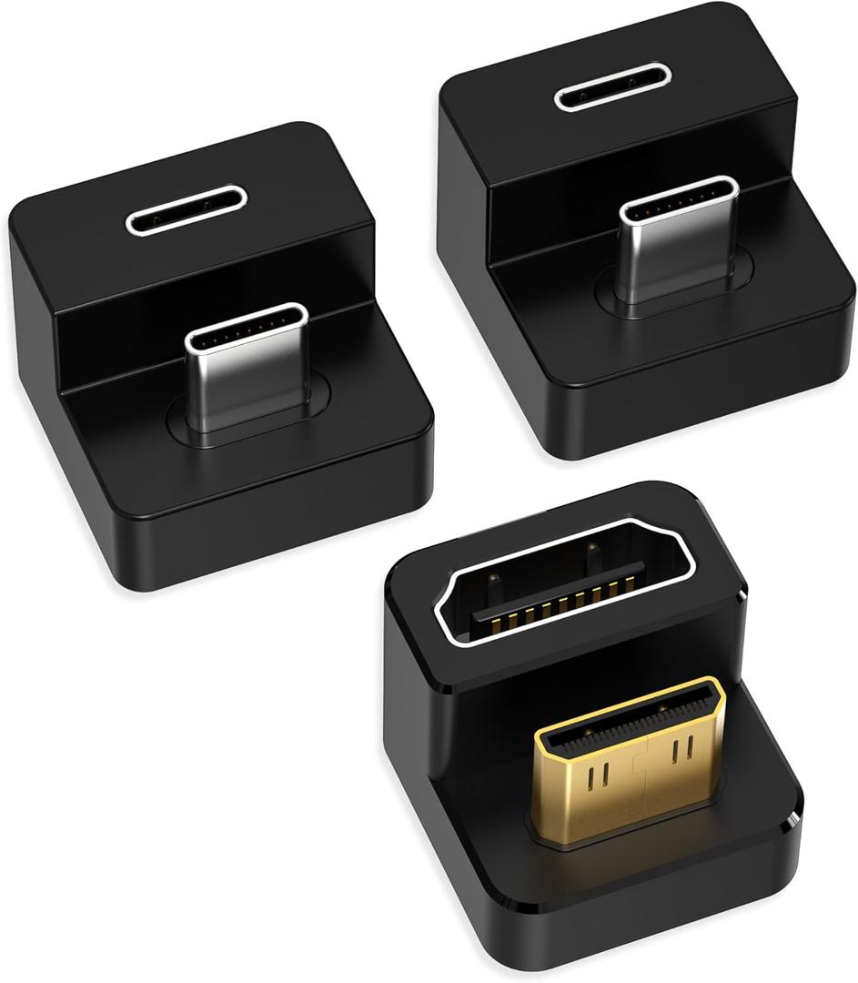 AGVEE 180 Degree Angled USB-C to USB-C Adapter and Long Side Inward U-Shaped Mini HDMI to HDMI Converter, HDMI 2.0 4k@60HZ, Coupler Extender Extension for Portable Display Monitor, Black