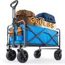 Sweetcrispy Foldable Wagon Cart, Collapsible Large Capacity Garden Cart with Wheels, Heavy Duty Utility Grocery Wagon with Drink Holders for Shopping Sports Camping (120L, Blue New)