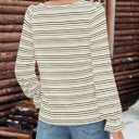 MEROKEETY Women's Fall Square Neck Striped Shirt Puff Long Sleeve Casual Loose Tops 2025 Trendy Blouse (L)