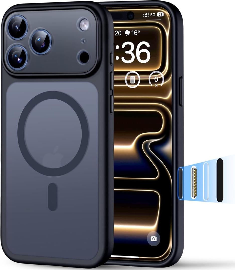 TOCOL for iPhone 17 Pro Case with Camera Control Capture Button, Compatible with Magsafe Charger, Built-in Magnetic Ring, Translucent Matte Phone Case for iPhone 17 Pro 6.3 inch (Key Black)